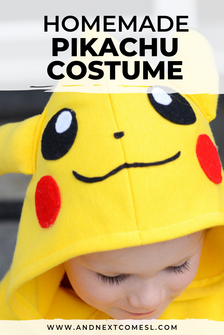 DIY tutorial for a homemade Pikachu costume that you can make for your kids' Halloween costume this year