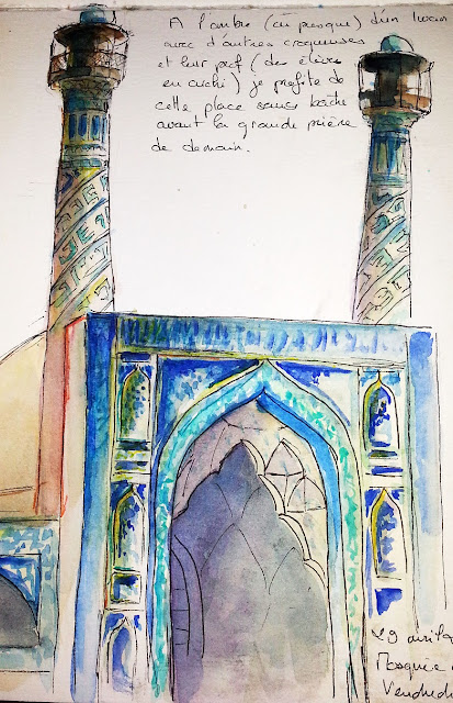 Carnet-de-voyage-Iran-Ispahan-mosquee-aquarelle-carnetsetvadrouillesdelaure
