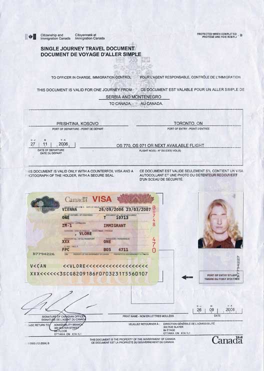 Permanent Resident Card Canada Travel Document