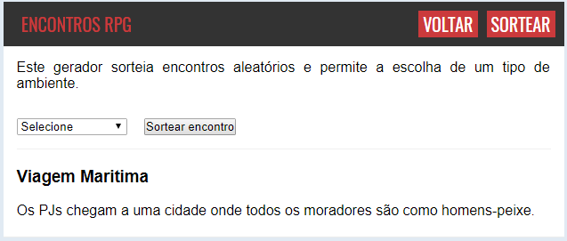 Gerador de encontros aleatório para RPG