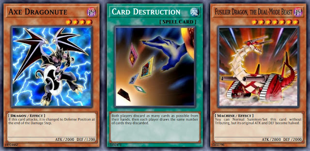 Image of Axe Dragonute, Card Destruction, and Fusilier Dragon.