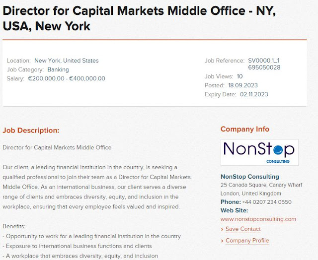 Capital Markets Middle Office Job usa