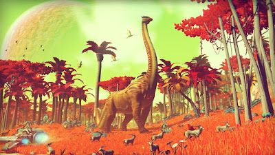 Image du jeu No Man's Sky avec les dinosaures de la vidéo de l'E3 2014.