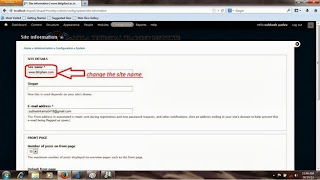 Edit Site name and Click to Save changes in drupal