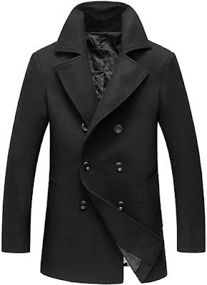 Best Men's Classic Notched Collar Double Breasted Wool Blend Pea Coat