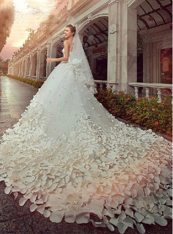 Charming Sweetheart Floor-Length Patterned Flower Beading Cathedral Wedding Dress (11341142) 