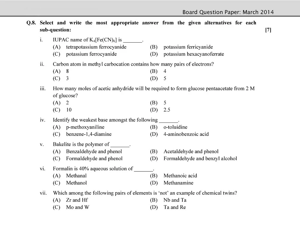 Board Chemistry Question Paper