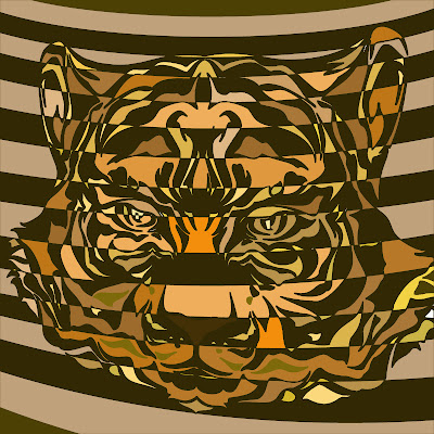 op art of a psychedelic tiger head