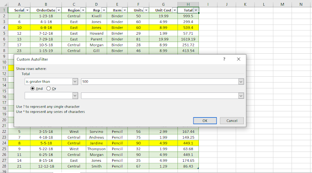 excel table