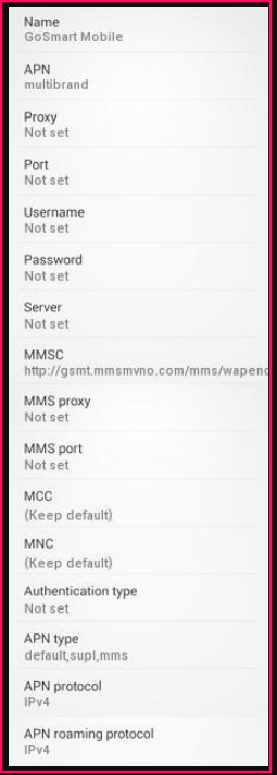 GoSmart APN Settings for Android