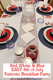 Get your family read for the busy 4th of July holiday by starting out the day with a fun and easy Patriotic breakfast party. Simply set the table the night before with these colorful patriotic ideas and the next morning it's a snap to eat and get out the door in a good and festive mood. #4thofjuly #patrioticparty #breakfastparty #4thofjulybreakfast #familyparty #diypartymomblog