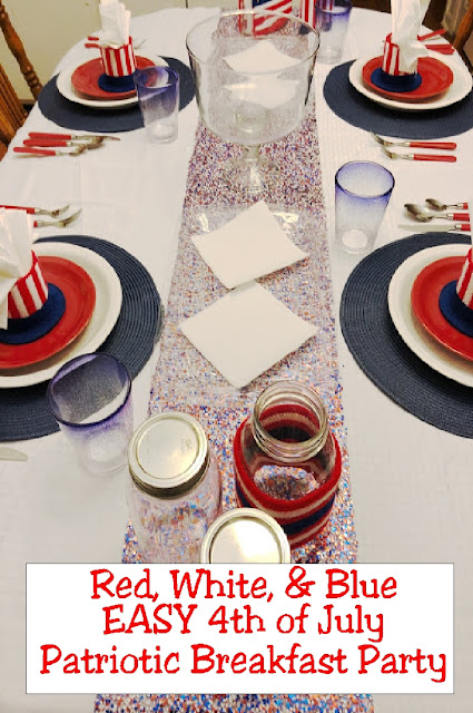 Get your family read for the busy 4th of July holiday by starting out the day with a fun and easy Patriotic breakfast party. Simply set the table the night before with these colorful patriotic ideas and the next morning it's a snap to eat and get out the door in a good and festive mood. #4thofjuly #patrioticparty #breakfastparty #4thofjulybreakfast #familyparty #diypartymomblog