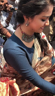 Keerthy Suresh in Saree with Cute and Awesome Lovely Smile at Mahanati Success Meet 3