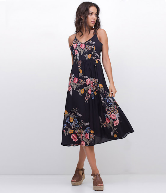 Moda Vestido Midi Floral