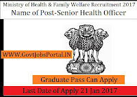 Ministry of Health & Family Welfare Recruitment 2017 For Senior Health Officer Post