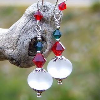 christmas red white and green holiday earrings