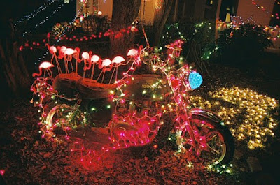  Art Motorcycle with Flamingo Christmas Lights