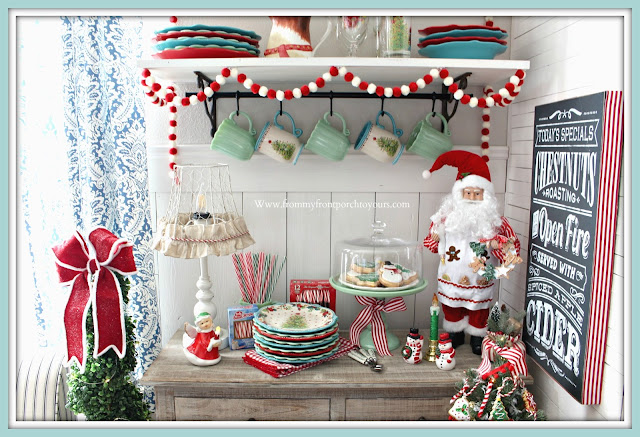 Breakfast -Nook -Christmas- Decor-Open-Shelving-Vintage-Cottage-Farmhouse-Jadeite-Pioneer Woman-From My Front Porch To Yours