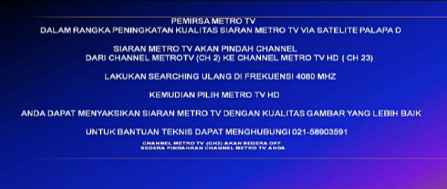 Frekuensi Terbaru Channel Metro TV HD 