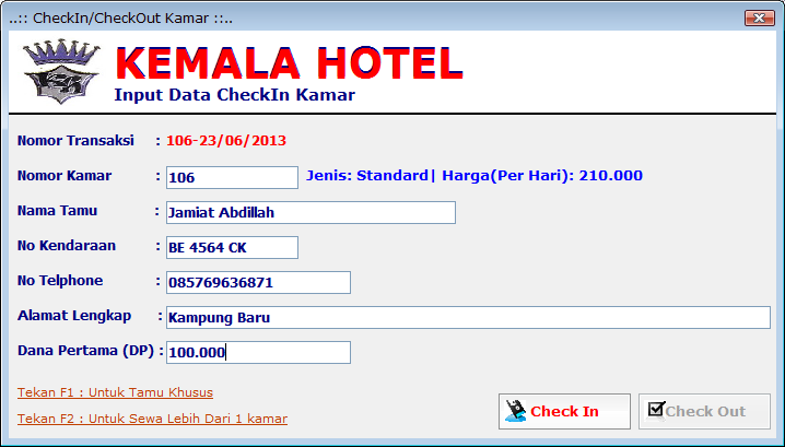 Software Aplikasi Pengolahaan Hotel Kemala