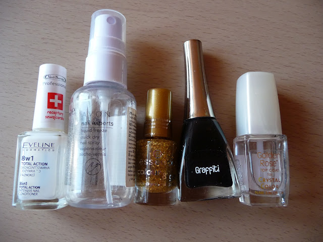 Avon, Eveline, Golden Rose Fantastic Nail Lacquer, Golden Rose Top Coat , Essence Colour and Go, księżycowa noc, manicure, 