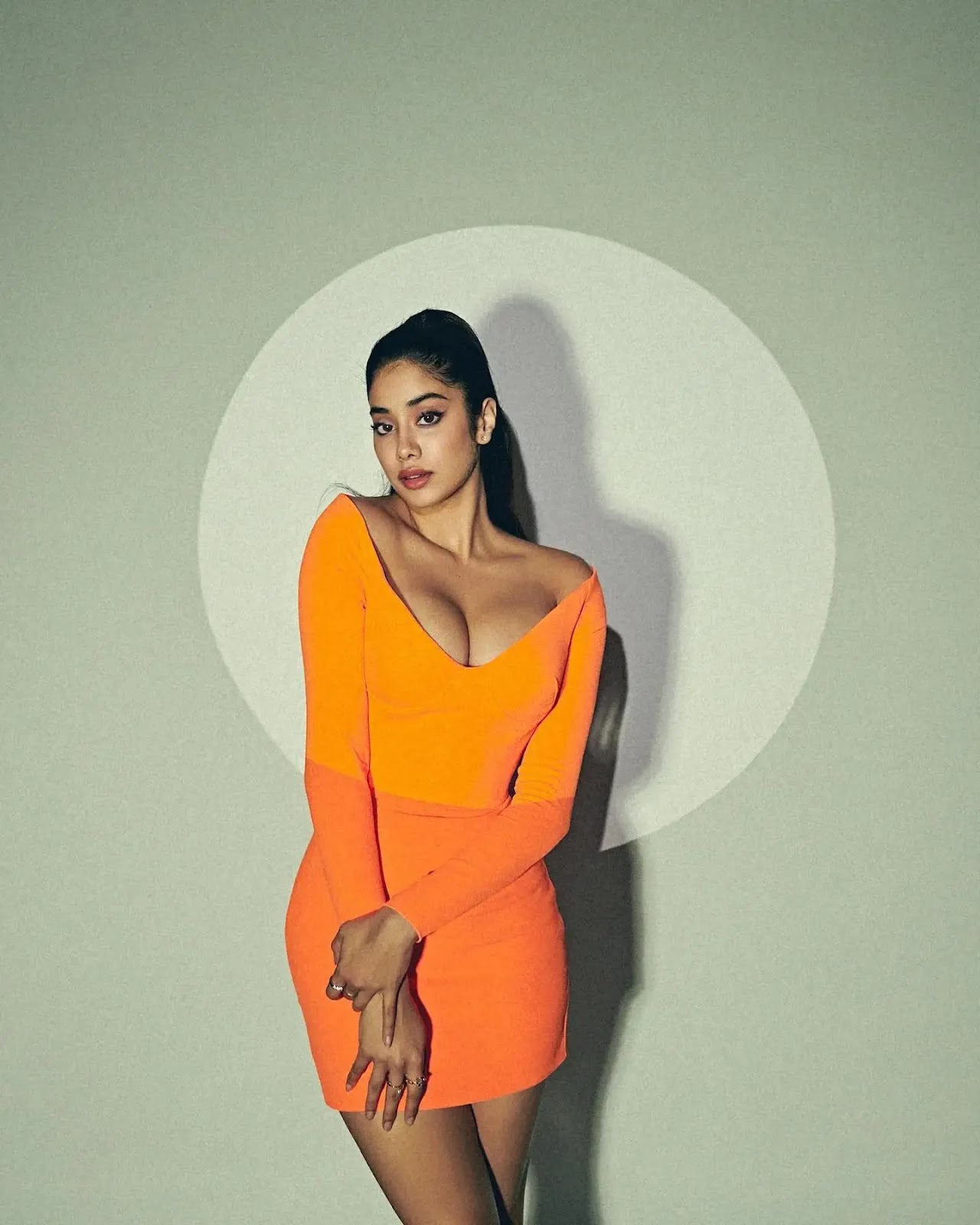Janhvi Kapoor cleavage orange dress hot actress