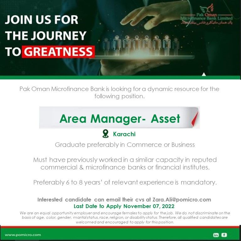 Pak Oman Microfinance Bank for Area manager - Asset