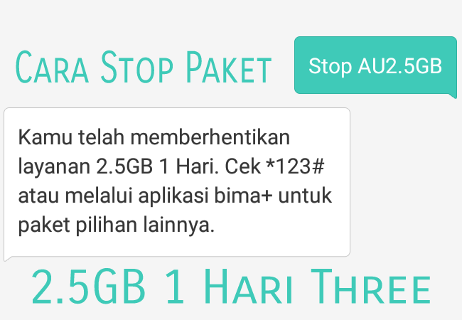 Cara Stop Paket Internet 3 (Tri Three) 2.5GB Rp.2000 1 Hari Terbaru