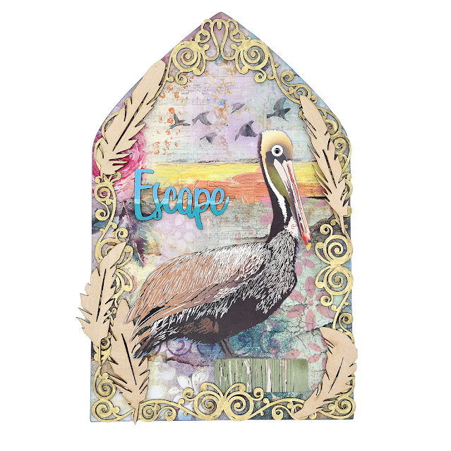 Escape Pelican Themed Vacation Mixed Media Chipboard Arch