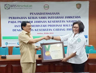 Ambon, Malukupost.com - Pemerintah provinsi (Pemprov) Maluku, di Ambon, Senin (28/5), menandatangani perjanjian kerja sama dengan Badan Penyelenggara Jaminan Sosial (BPJS) Kesehatan dalam rangka menjamin pelayanan kesehatan masyarakat setempat.