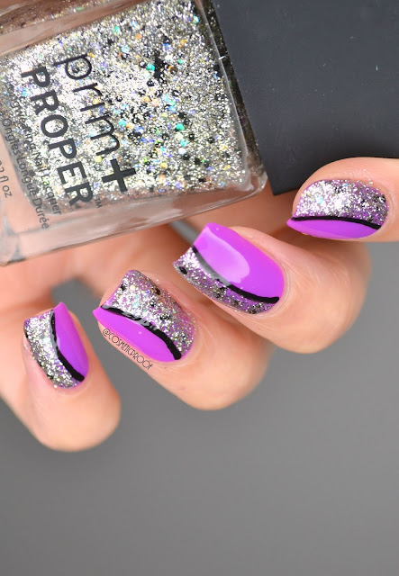 Purple Glitter Crescent Nail Art