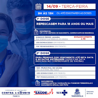 Prefeitura de Teresópolis faz repescagem da 1ª dose para população acima de 18 anos nesta terça-feira (14)