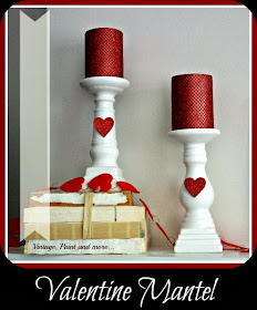 Valentine Mantel - Mantel decorated with thrifted items and covered foam core letters.