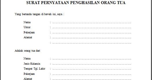 Contoh Surat Pernyataan Tidak Ada Penghasilan Contoh Surat