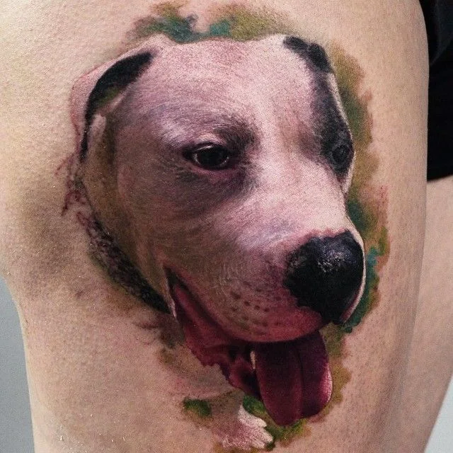 Tatuaje a color de un dogo argentino