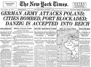 Headlines in newspaper after attack of Germany on Poland