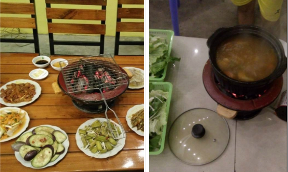 Nướng và nấu lẩu trên bếp than có quạt gió