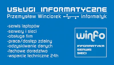 Wizytówki dla Winfo IT, identyfikacja wizualna, projekt graficzny