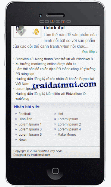 BNews Gray Style - Mẫu tin tức tích hợp cả giao diện web và wap chuyên nghiệp với tông màu xám