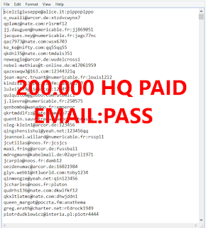 200.000 HQ PAID EMAIL:PASS COMBOS GOOD FOR FOR STREAMING / MUSICS / VPN'S ETC.