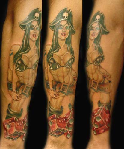 zombie girl tattoo. Pirate pinup girl tattoo.