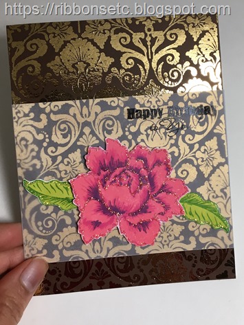 Birthday card with brown cardstock gold foiled and with floral stamped elements.