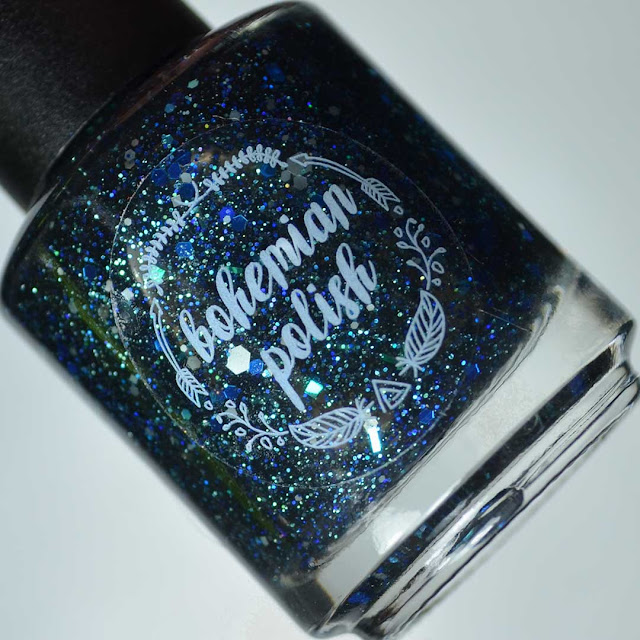 black jelly polish with blue glitter