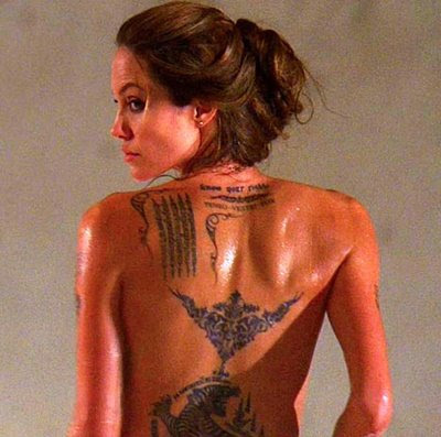 Angelina Jolie adds twins' birth coordinates to tattoo collection