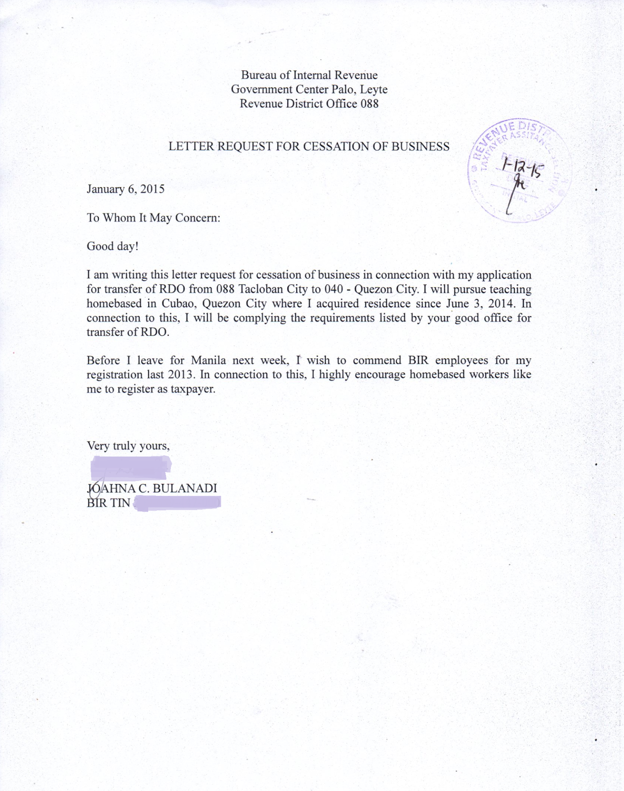 Authorization Letter Sample Nso Philippines Yes, I needed to write a letter too. If I could turn back time, I could have addressed it to Mr. Ricardo J. Osorio, the Revenue District Officer.