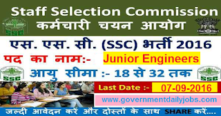 Recruitment of Junior Engineers through Odisha SSC  2016