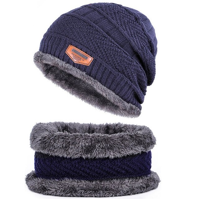 Mens Womens Winter Beanie Hat Scarf Set Warm Knit Hat Thick Fleece Lined Winter Cap Neck Warmer for Men Women