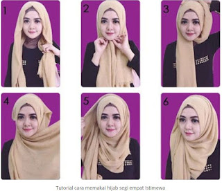 Cara memakai jilbab segi empat modis dan modern dengan tutorial plus gambar