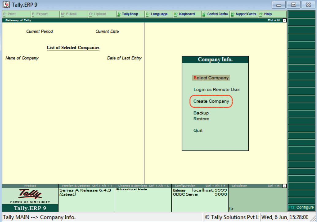 how to create company in tally