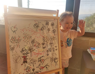 With all the drawings she did with Mummy